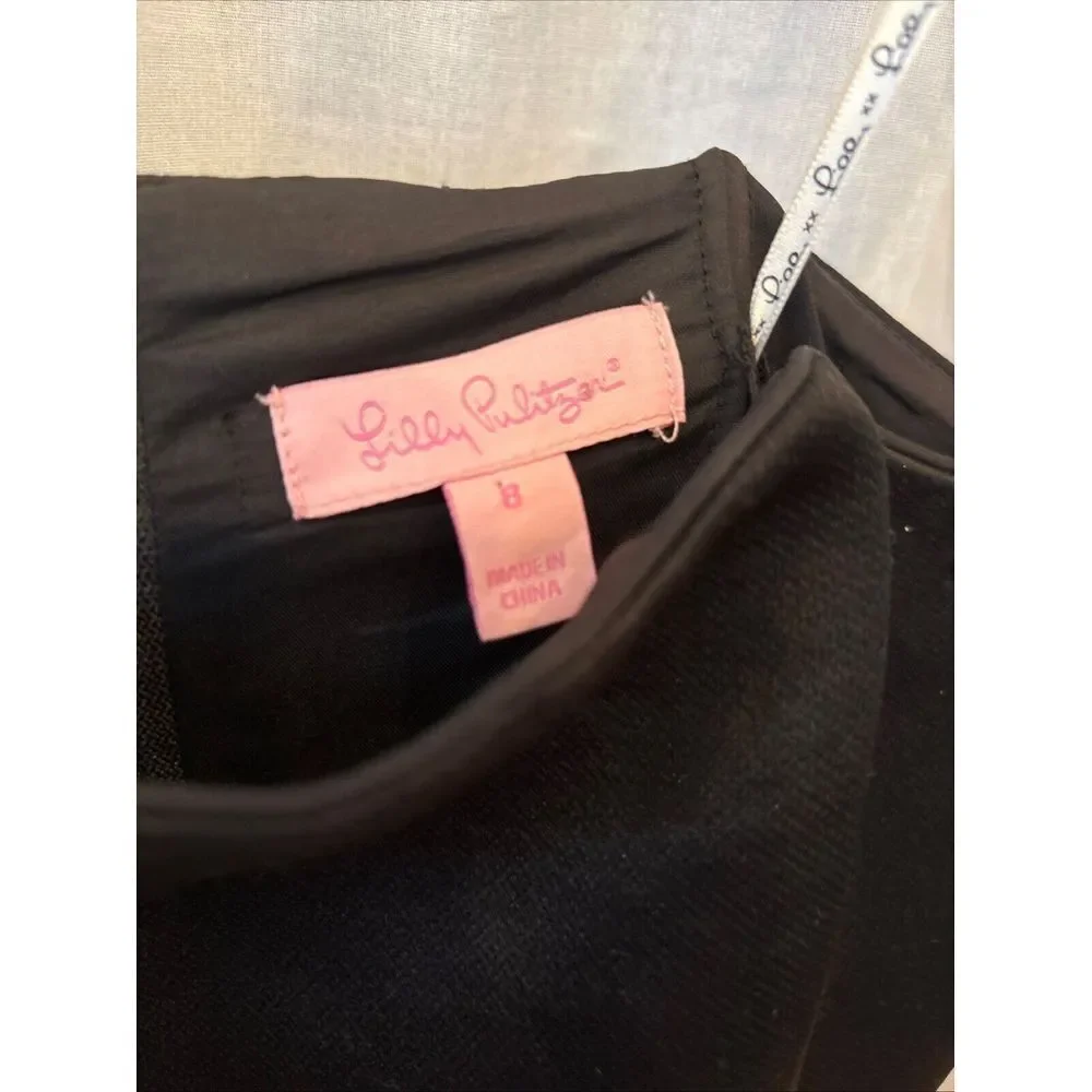 Lilly Pulitzer Sienna Ribbon Embroidered Strapless Dress Black Ivory Fit Flare 8 - Picture 4 of 4